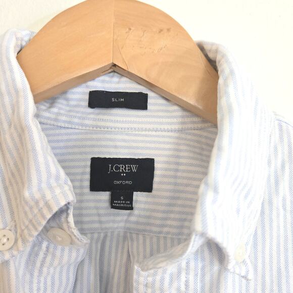 J. Crew Size S Blue and White Stripe Oxford Slim Dress Button Down Shirt Mens - Picture 3 of 7